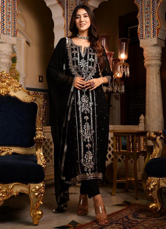 Georgette Black Festival Wear Embroidery Work Readymade Salwar Suit